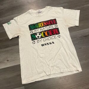 Vintage Hanes WSYSA Soccer T-Shirt Mens Large Aggressive By Nature White 90s